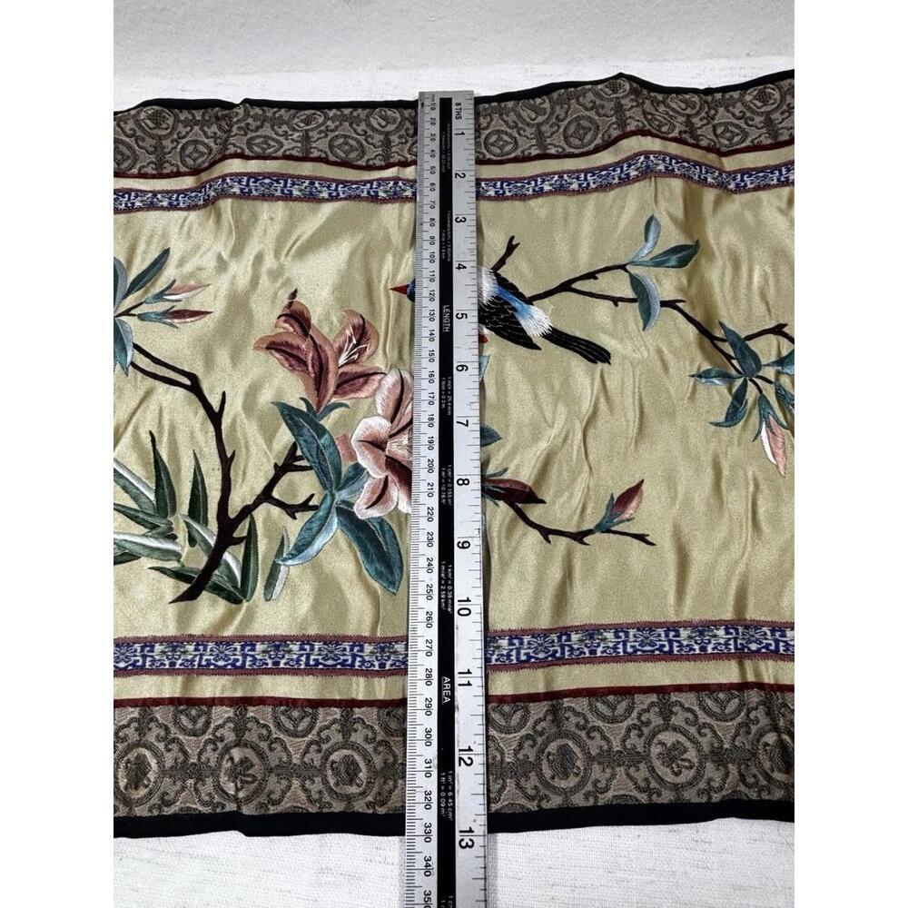 Vintage Dun Huang Chinese Silk Embroidery Bird & Flowers Wall Hanging 12x24 - Picture 6 of 9